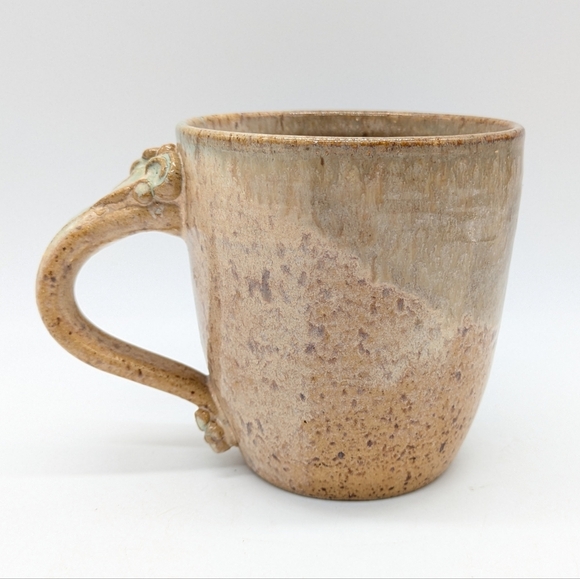 Handmade Earthenware Tan Green Blue Glazed Coffee Mug - Picture 3 of 9